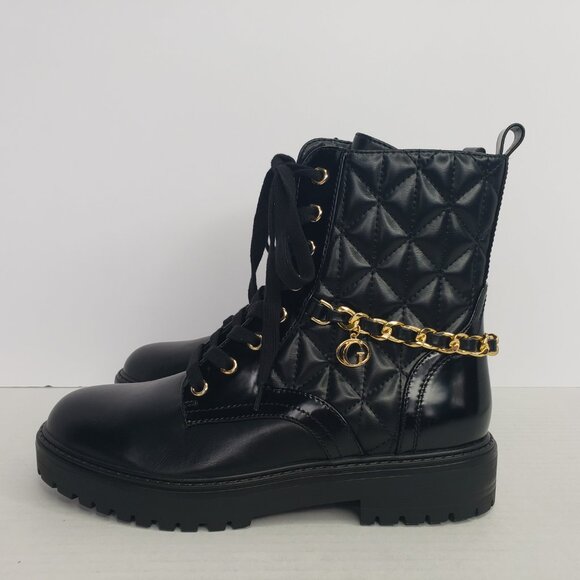 NWOB GUESS Women's Jellard Lace Up Quilted Round Toe Combat Booties Black - Picture 2 of 7